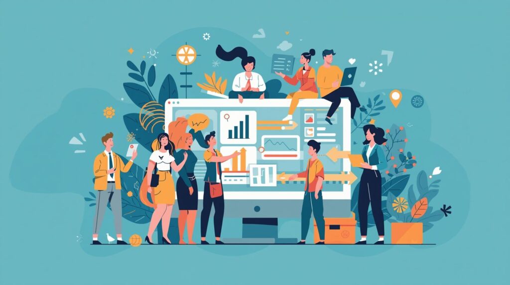 Digital marketing strategy planning with charts and graphs.